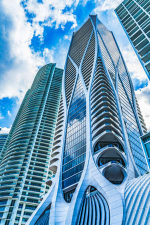 Modern High Rise Apartment Buildings Skyscrapers Downtown Miami Floridaのeditorial素材