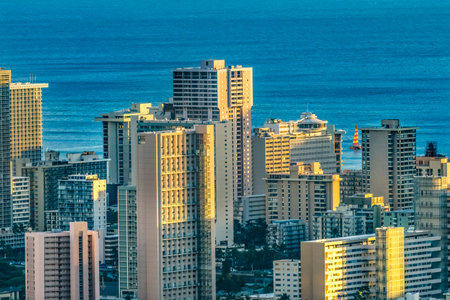 Colorful Hotels Buildings Sailboat Waikiki Beach Tantalus Outlook Honolulu Oahu Hawaii