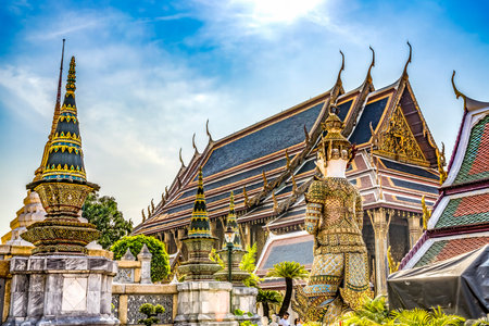 Stupa Guardian Emerald Buddha Temple Wat Phra Kaew Grand Palace Bangkok Thailand Palace was home of KIng of Thailand from 1782 to 1925の写真素材