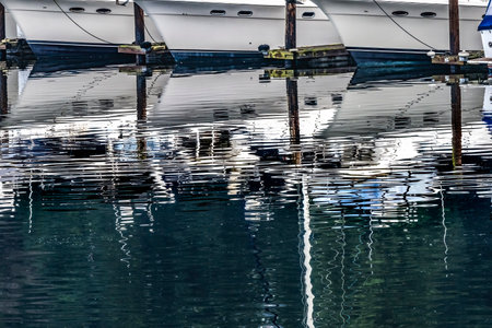 White Sailboats Reflection Gig Harbor Pierce County Washington State Pacific Northwestの写真素材
