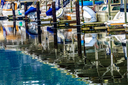 Yachts ReReflection Abstract Gig Harbor Pierce County Washington State Pacific Northwestの写真素材