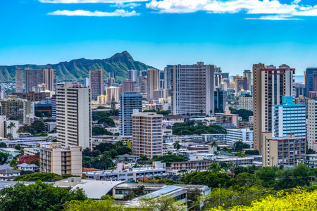 Colorful Punchbowl Outlook Diamond Head Waikiki Beach Hotels Honolulu Hawaiiの写真素材