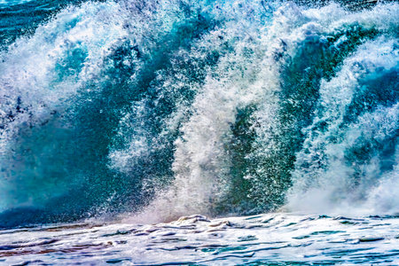 Large Waves Waimea Bay North Shore Oahu Hawaii. Waimea Bay is famous for big wave surfing. On this day, waves were 15 to 20 feet high.の写真素材