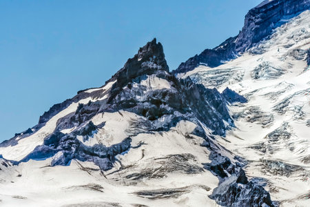 Little Tahoma Second Peak Mount Rainier Crystal Mountain Lookout Pierce County Washington. Mt Rainier over 14,000 feet. Crystal Mountain is a Ski Resort next to Mount Rainierの写真素材