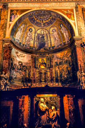 Ancient Mosaic of Mary Jesus Annunciation Sculpture Santa Francesca Romana Basilica Forum Rome...