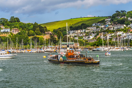 Colorful Kingswear Paddle Steamer Dartmouth Kingwear Harbor River Dart Devon England.  Last UK...
