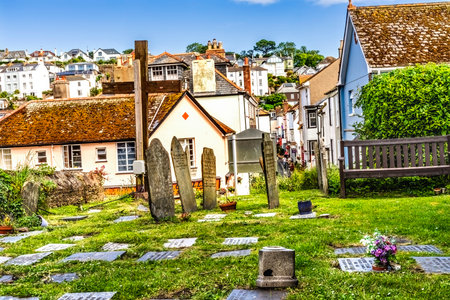 Graveyard Narrow Street Shops Tourists St Saviour's Church Outside Graveyard Dartmouth Devon...
