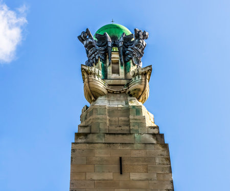Colorful Royal Navy War Memorial Hoe Plymouth Devon England. Memorial erected in 1924 Commemorating dead in 2 World Wars. Hoe Public Park facing the oceanの写真素材