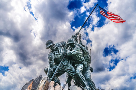 The Marine Corps War Memorial Arlington Virginia Washington DC. Memorial shows the Raising of the Flag at Iwo Jima in World War II  Washington DC  Statue finished in 1954の写真素材