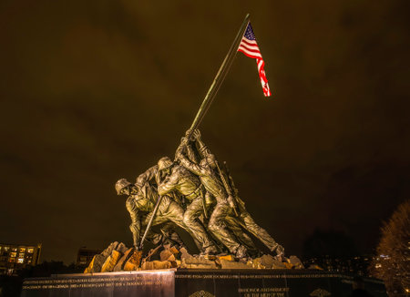 The Marine Corps War Memorial Shows the Raising of the Flag at Iwo Jima in World War II  Washington DC  Statue finished in 1954の写真素材
