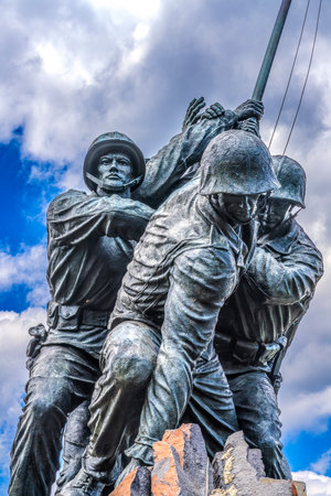 The Marine Corps War Memorial Arlington Virginia Washington DC. Memorial shows the Raising of the Flag at Iwo Jima in World War II  Washington DC  Statue finished in 1954の写真素材