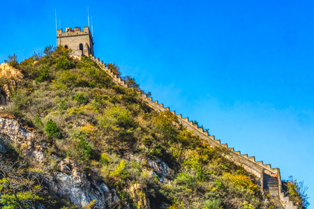 Fall Colors Great Wall North Section Juyongguan Jiyong Pass Beijing China. Juyongguan is northern gateway and closest Wall section to Beijing. Great Wall Section built during Ming Dynasty in 1368 to protect Pass .の写真素材