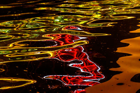 Colorful Abstract Bridge Night Illuminated Bridge Hai River Water Reflection Tianjin China. Hai...