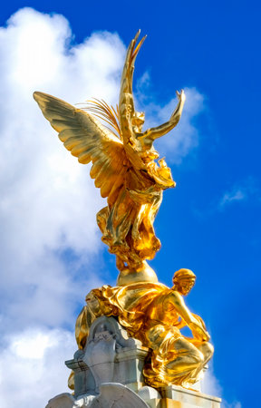 Winged Victory Victoria Memorial Buckingham Palace Westminster London England.  Victoria Memorial by Thomas Brock created 1911.の写真素材