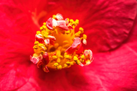 Pink Camellia Camellia Japonica âDoctor Kingâ Flowers Closeup Blooming Macro. Common to China and Japanの写真素材