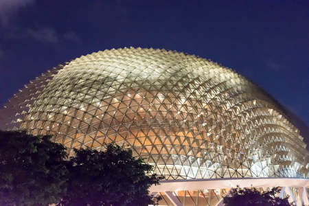 Night photo of the roof of Singapore Esplanade taken from Esplanace bridge, Singapore, April 14 2018のeditorial素材