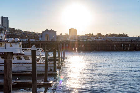 Sunset at the Pier 39 The Embarcadero San Francisco California, USA, March 31, 2020のeditorial素材