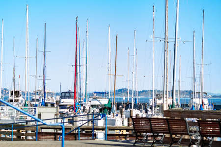 Ship port or boat and yacht port area in pier 39, San Francisco California, USAの写真素材
