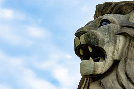 Closeup shot of the Sentosa Merlion, Singapore, March 30, 2020のeditorial素材