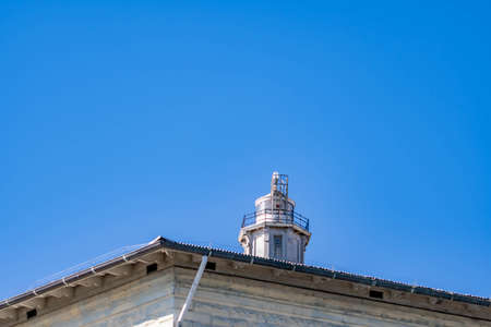 View of Alcataraz Island's Lighthouse, warden's house and Barracks or appartments from the east side of the islandの写真素材