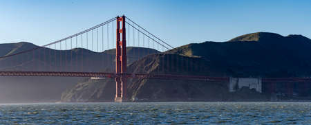 Panorama shot of the San Francisco California Downtown Skyline and Golden Gate Bridge from Alcatraz...