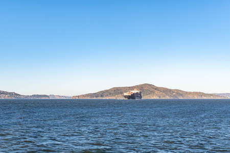 Container ship while cruising the pacific ocean near San Francisco Bay, San Francisco CA USA, March...