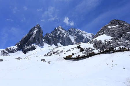 Jade Dragon Snow Mountain is the southernmost glacier in the Northern Hemisphere in Lijiang, Chinaの写真素材