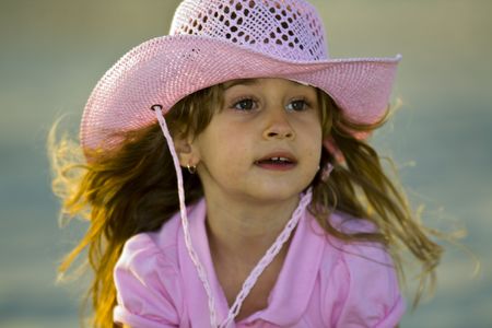 Little Girl Wearing Pink Cowboy Hatの写真素材