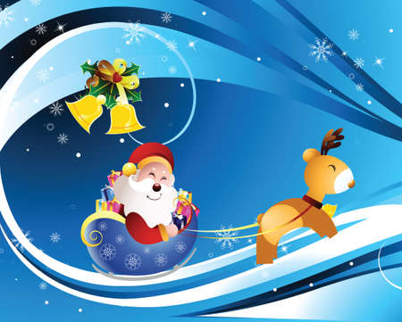 santa and deer on christmas nightのイラスト素材
