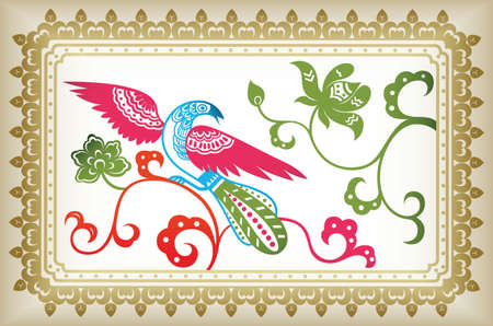 chinese style floral and birdのイラスト素材