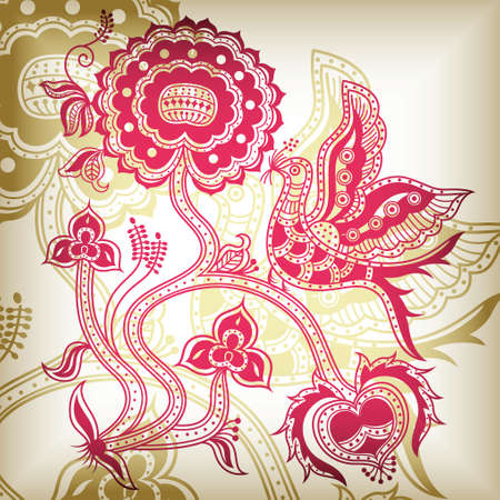 floral abstract birdのイラスト素材