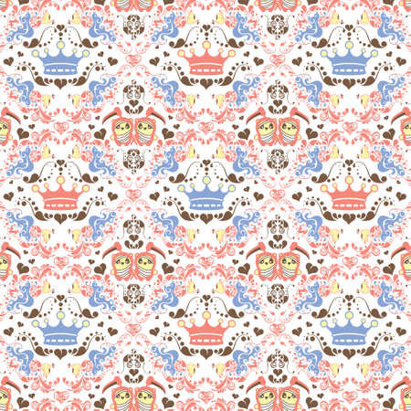 abstract panda and floral patternのイラスト素材