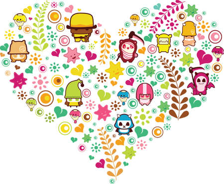 heart shape with cartoonのイラスト素材