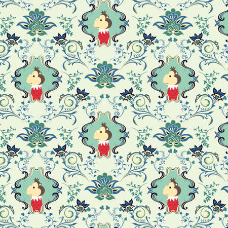 Seamless Floral and Animals Pattern Fのイラスト素材