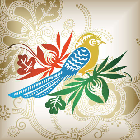 abstract floral and birdのイラスト素材