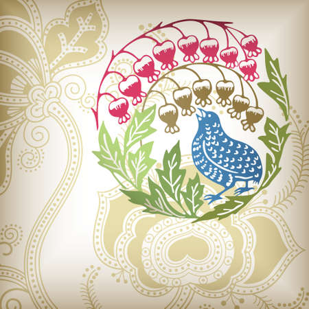 floral abstract backgrouund with birdのイラスト素材