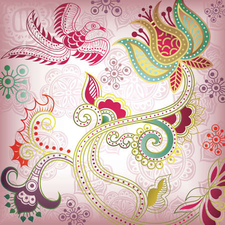 Floral Abstract Background with Birdのイラスト素材