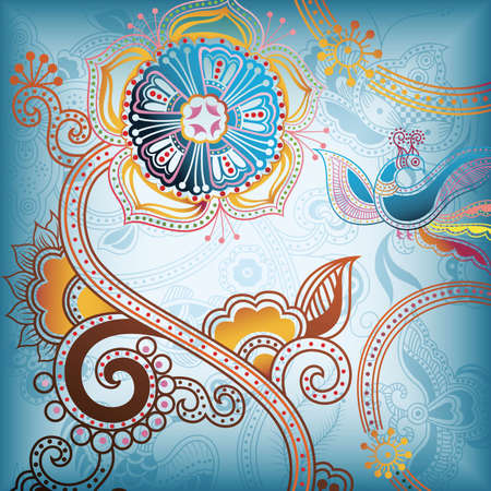 Floral Abstract Background with Birdのイラスト素材