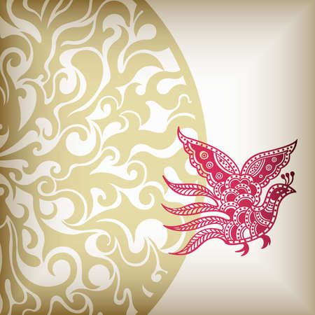 Abstract Floral and Birdのイラスト素材