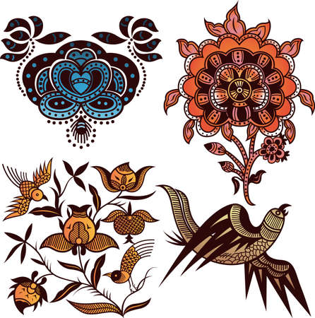 Oriental Floral and Bird 2のイラスト素材