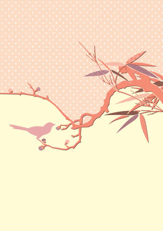 Bamboo Leaf and Birdのイラスト素材