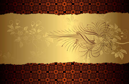 Blossom Bird Gold Backgroundのイラスト素材