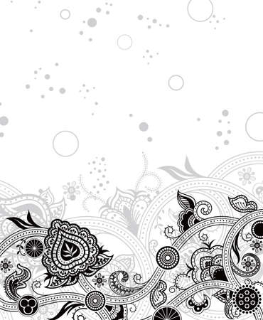 Abstract Black and White Floral Backgroundのイラスト素材