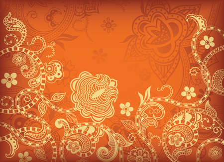 Abstract Orange and Gold Floral Backgroundのイラスト素材