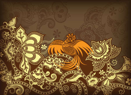 Abstract Floral and Birdのイラスト素材