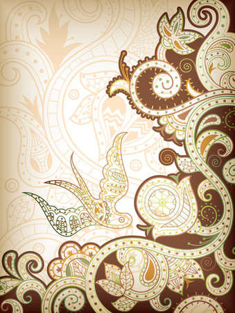 Abstract Floral and Birdのイラスト素材