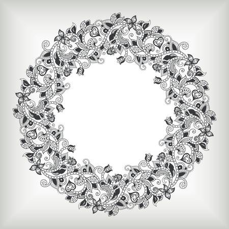 Abstract Circle Floral Frameのイラスト素材