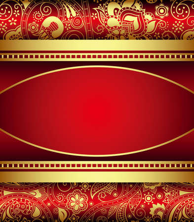 Absract Gold and Red Floral Frameのイラスト素材