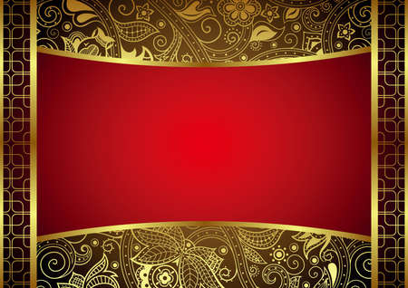 Abstract Gold and Floral Frameのイラスト素材