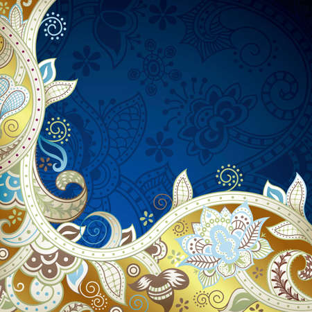 Abstract Gold and Blue Floral Backgroundのイラスト素材